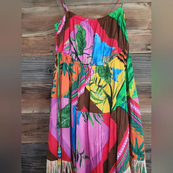 NWT FARM Rio Palila Fringe Tropical Print Bead Midi Dress - Picture 6 of 7